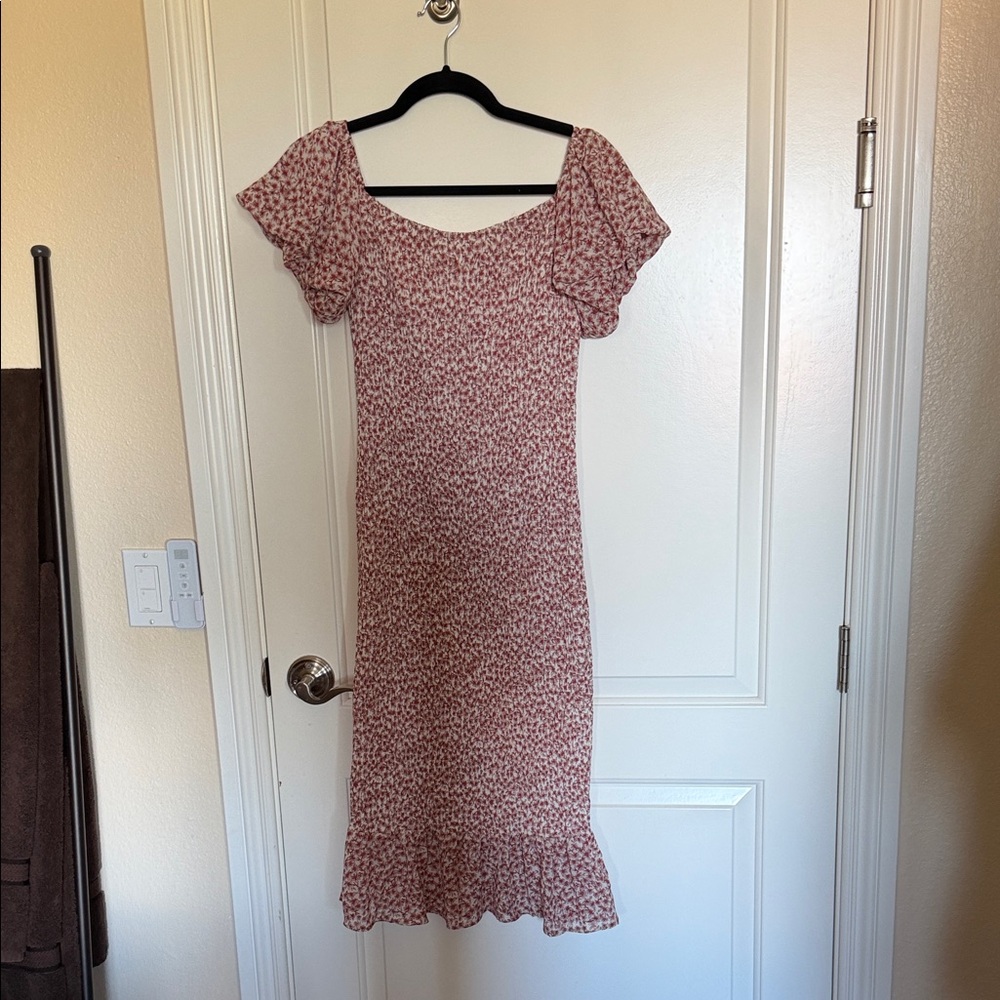 Petal and Pup Claire Shirred Bodycon Off Shoulder Midi Dress